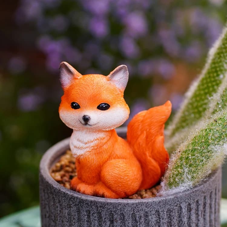 Ornement de décoration en résine de renard mignon, sculpture animale, fleur succulente, bonsaï, mais