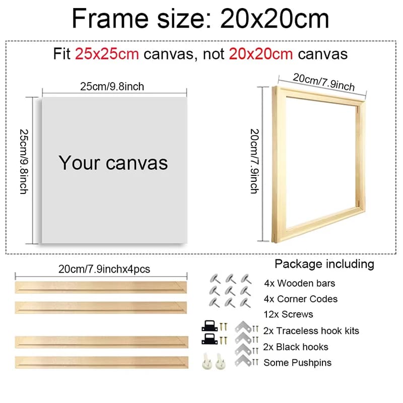 Cadre photo carré en bois naturel DIY pour toile murale 30x30 40x40, cadre pour peinture diamant, gr