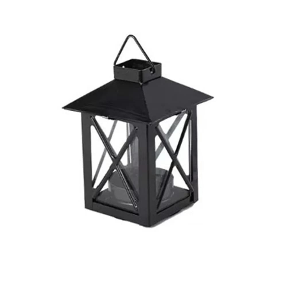 Lanterne à bougie créative noire de style européen, faite à la main, en fer stable, lampe à vent exq