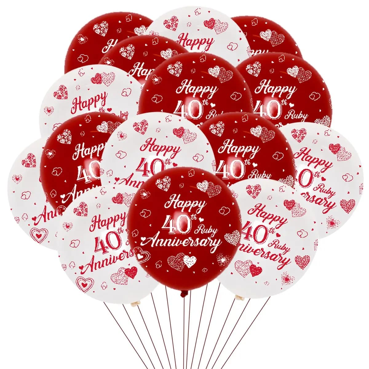 Ballon en latex rouge et blanc pour décorations de 40e ouvrier, fournitures de fête de mariage, joye