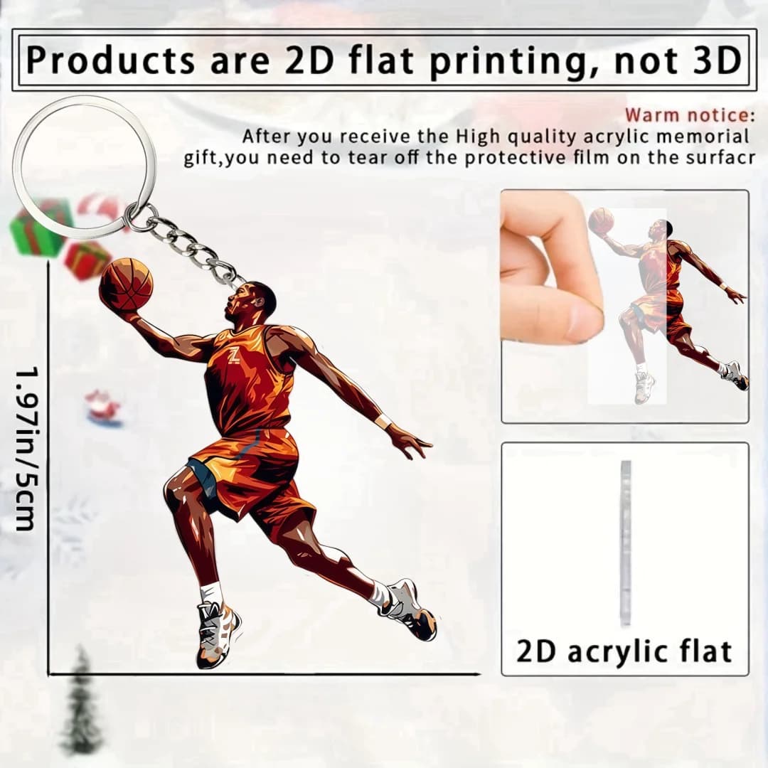 Porte-clés Joueur de Basketball, Pendentif Acrylique Plat 2D, Breloques Ornementales Thème Sportif,