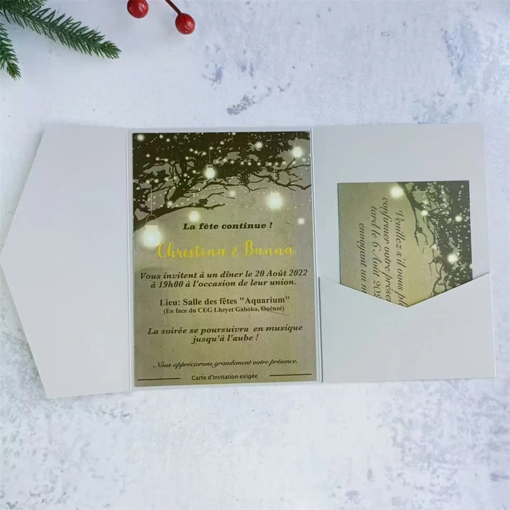 Fabricant d'invitation de mariage personnalisé vert Olive, carte de fiançailles, de remise de diplôm