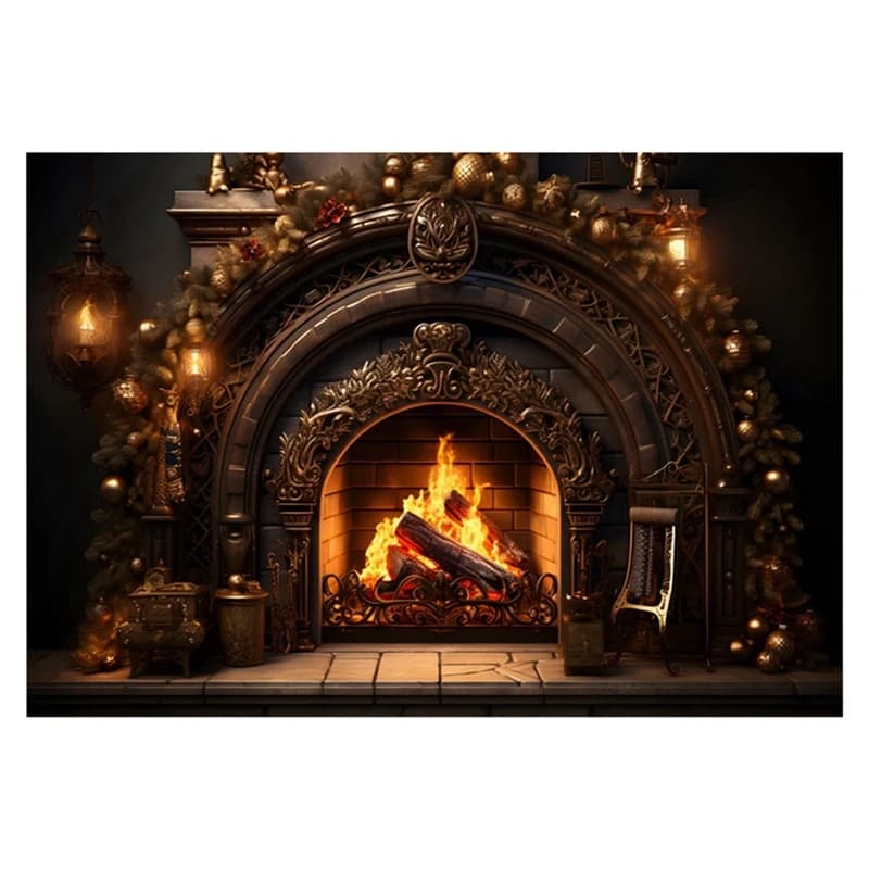 1 pièce fond de noël tissu cheminée flamme fête décoration Photo Studio photographie décors 210Cm X
