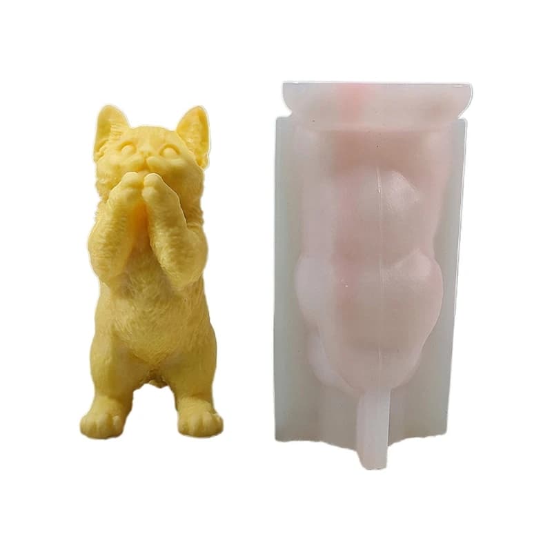 A0KD – moule à bougie en forme chat, pour fabrication bougies, en plâtre, aromathérapie, moule d'orn