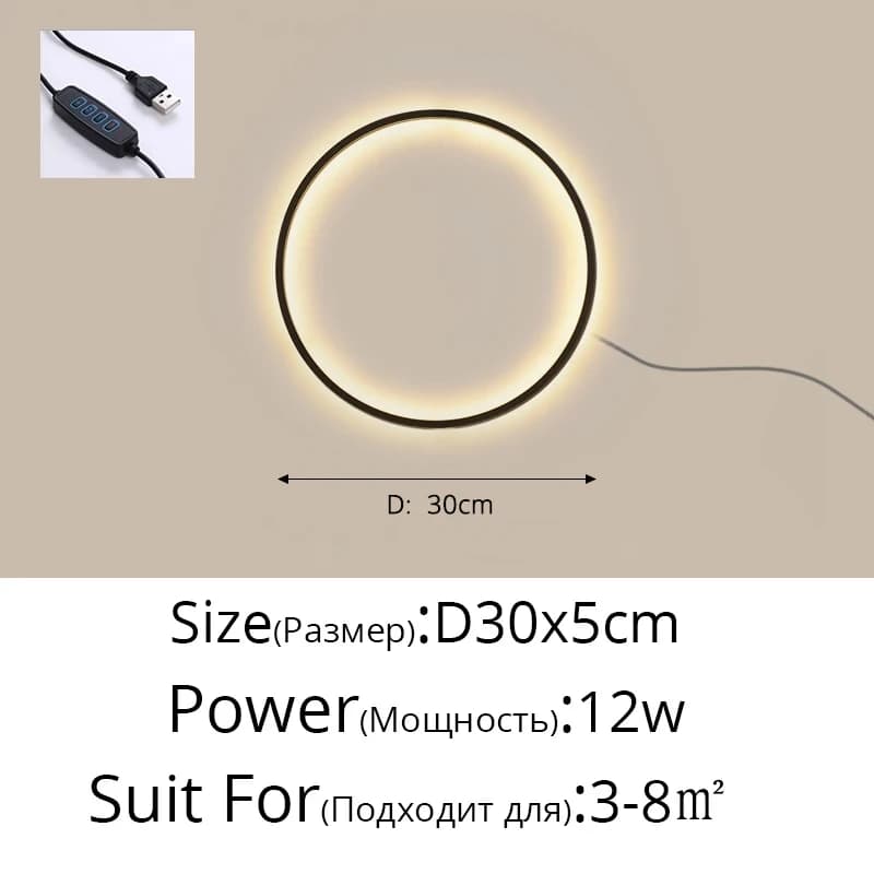 Applique murale LED avec prise USB, décor moderne, chambre à coucher, salon, fond de canapé, anneau
