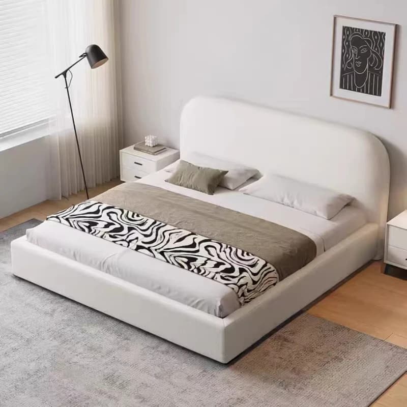 Lit double 150x200cm style crème, cadre de lit Queen Size, lit de mariage complet, lit double adulte