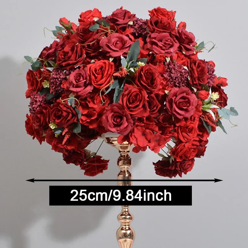 Chemin de fleurs pour décor de toile de fond de mariage rouge, chemin de fleurs au sol, centres de t