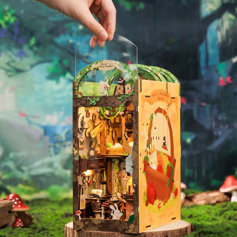CUTEBEE – Kit de coin de livre de bricolage, maison de poupée 3D en bois, étagère avec couvercle ant