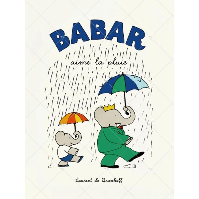 Affiche de contes de fées d'éléphant Babar, France, impression sur toile, tableau d'art mural pour c