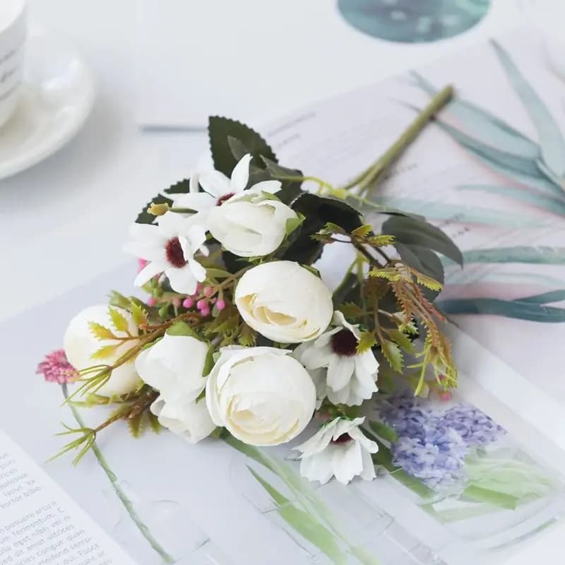 Fleurs artificielles en soie, vase, guirlande de table pour la maison, décorations de fête, bouquets