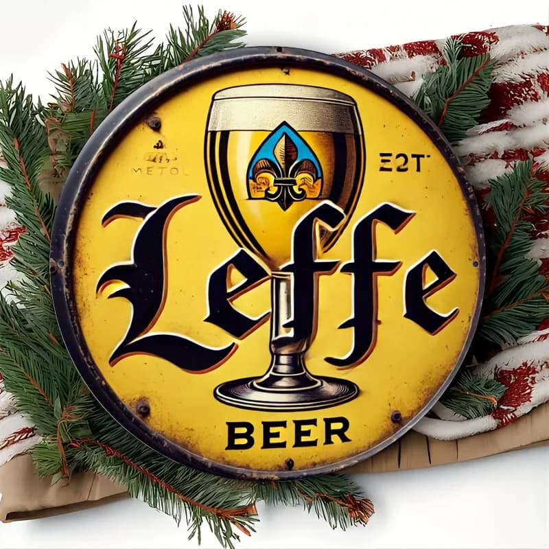 Plaque murale 2D plate, 1 pièce, style vintage Leffe Beer – Décoration rétro belge pour pub et cuisi