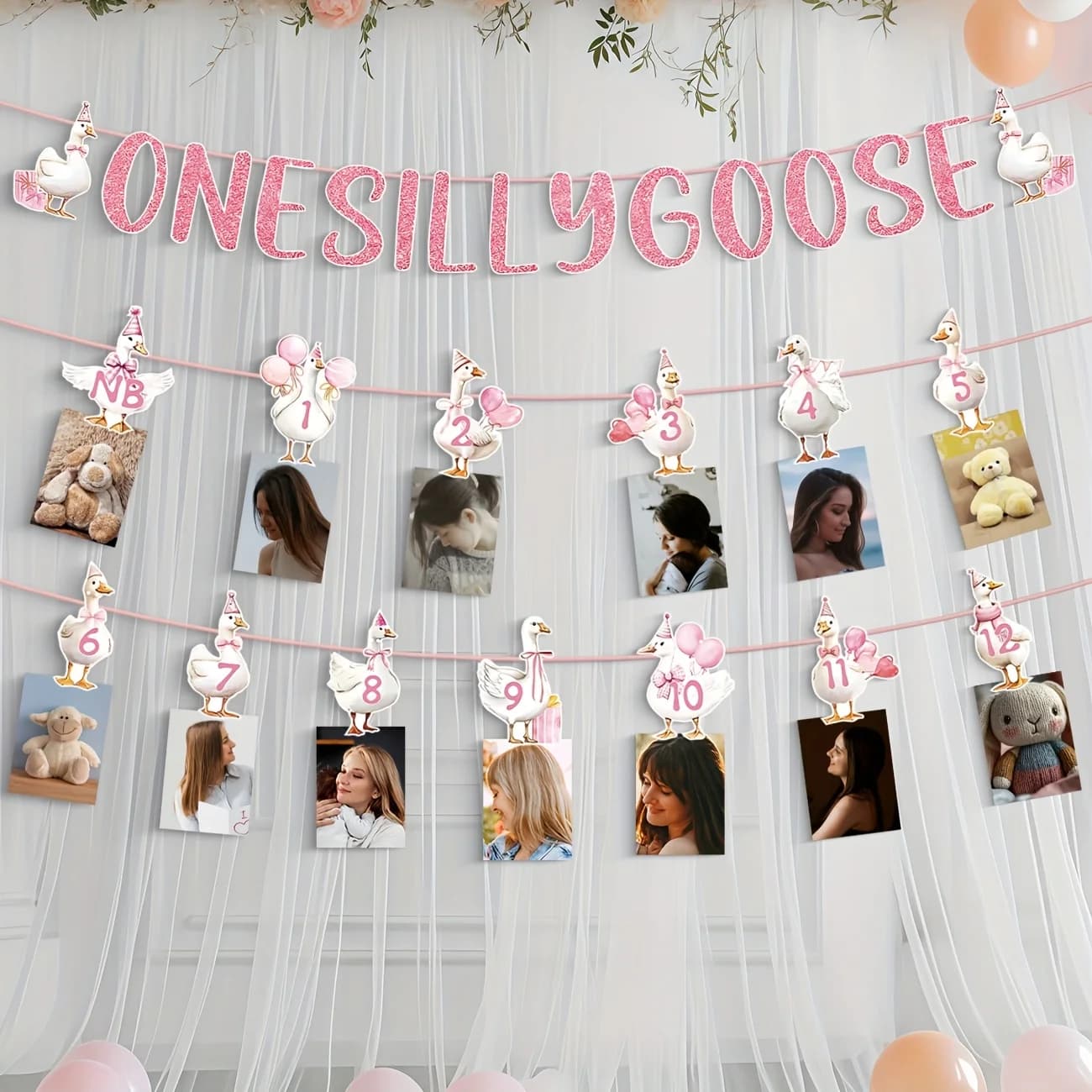 Un idiot mignon oie anniversaire décor pour fille 1er anniversaire Photo bannière guirlande avec por