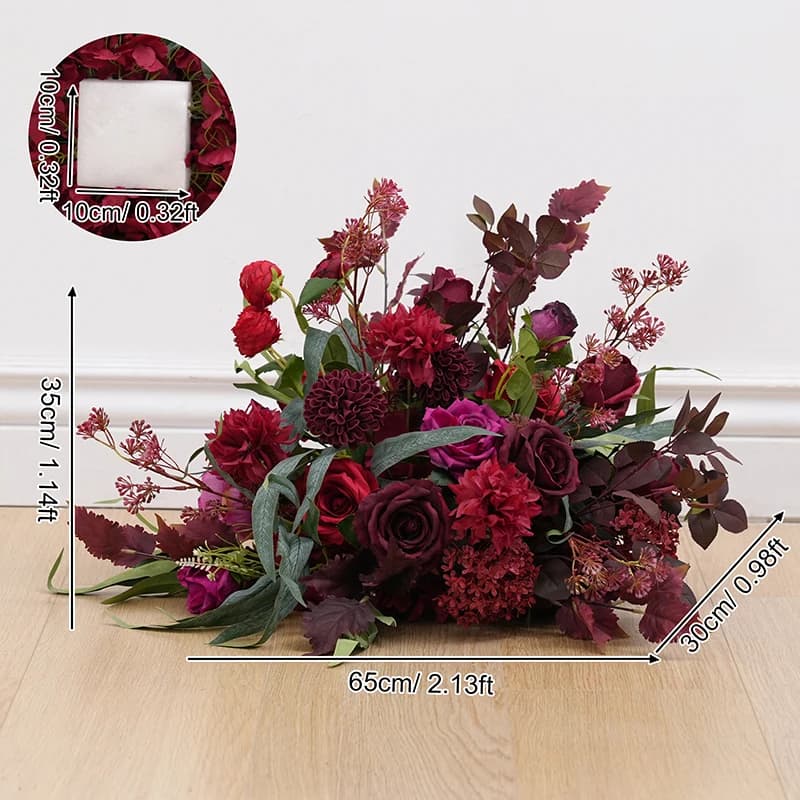 Bordeaux Rose verdure mariage toile de fond décor accrocher fleur rangée allée sol Floral Table pièc