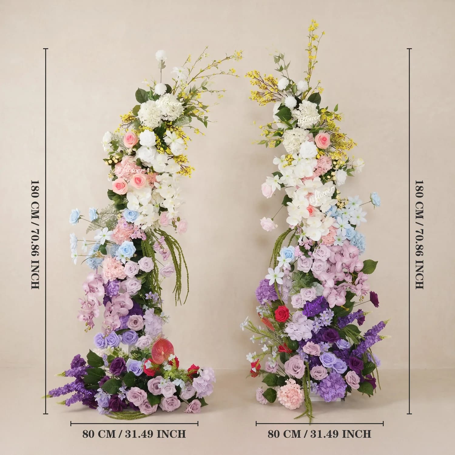 Arche de fleurs artificielles Uflower rose et violette pour mariage, rangée florale pour décoration
