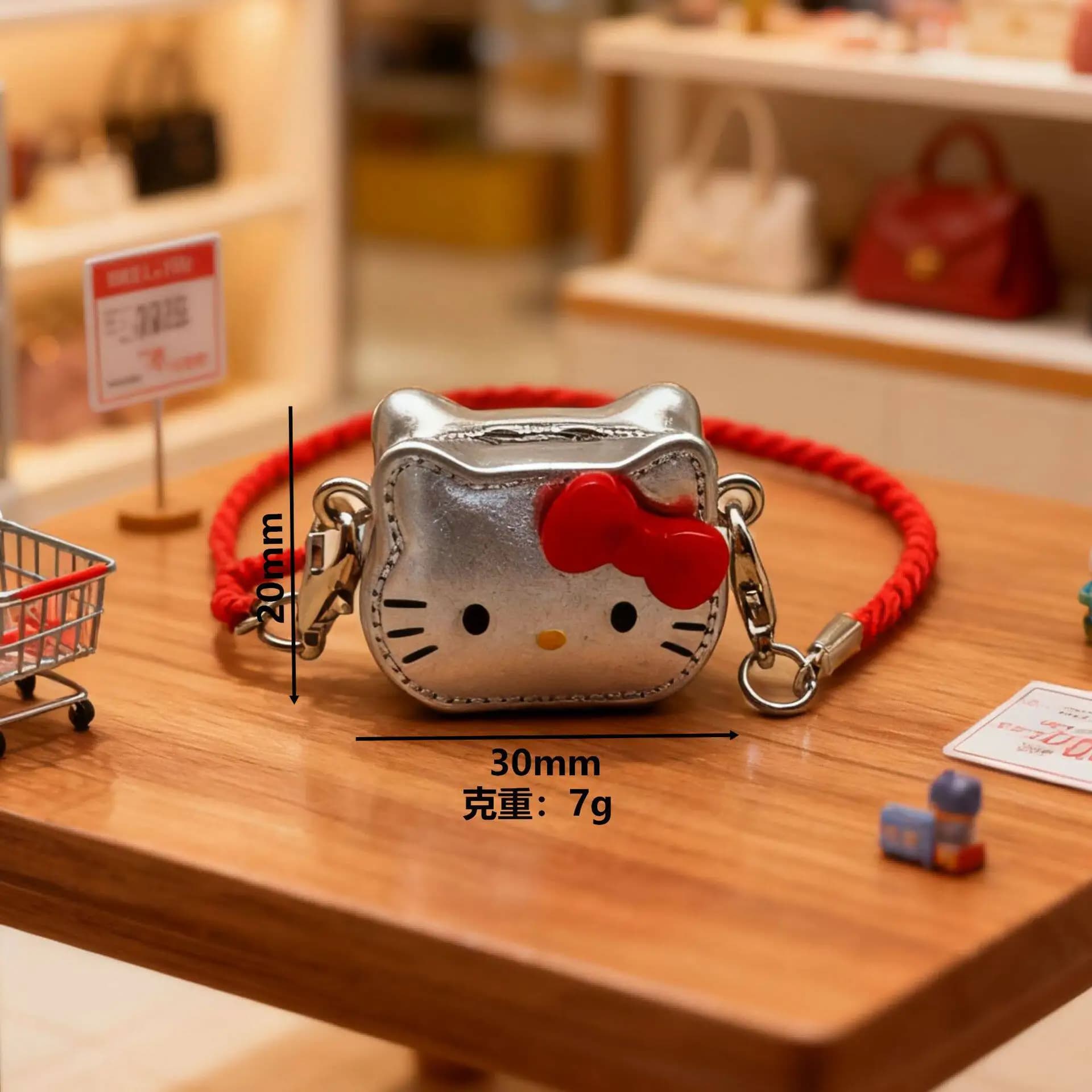 Sac bandoulière mini Hello Kitty Kawaii, breloque argentée, pendentif nœud 3D dessin animé, porte-cl