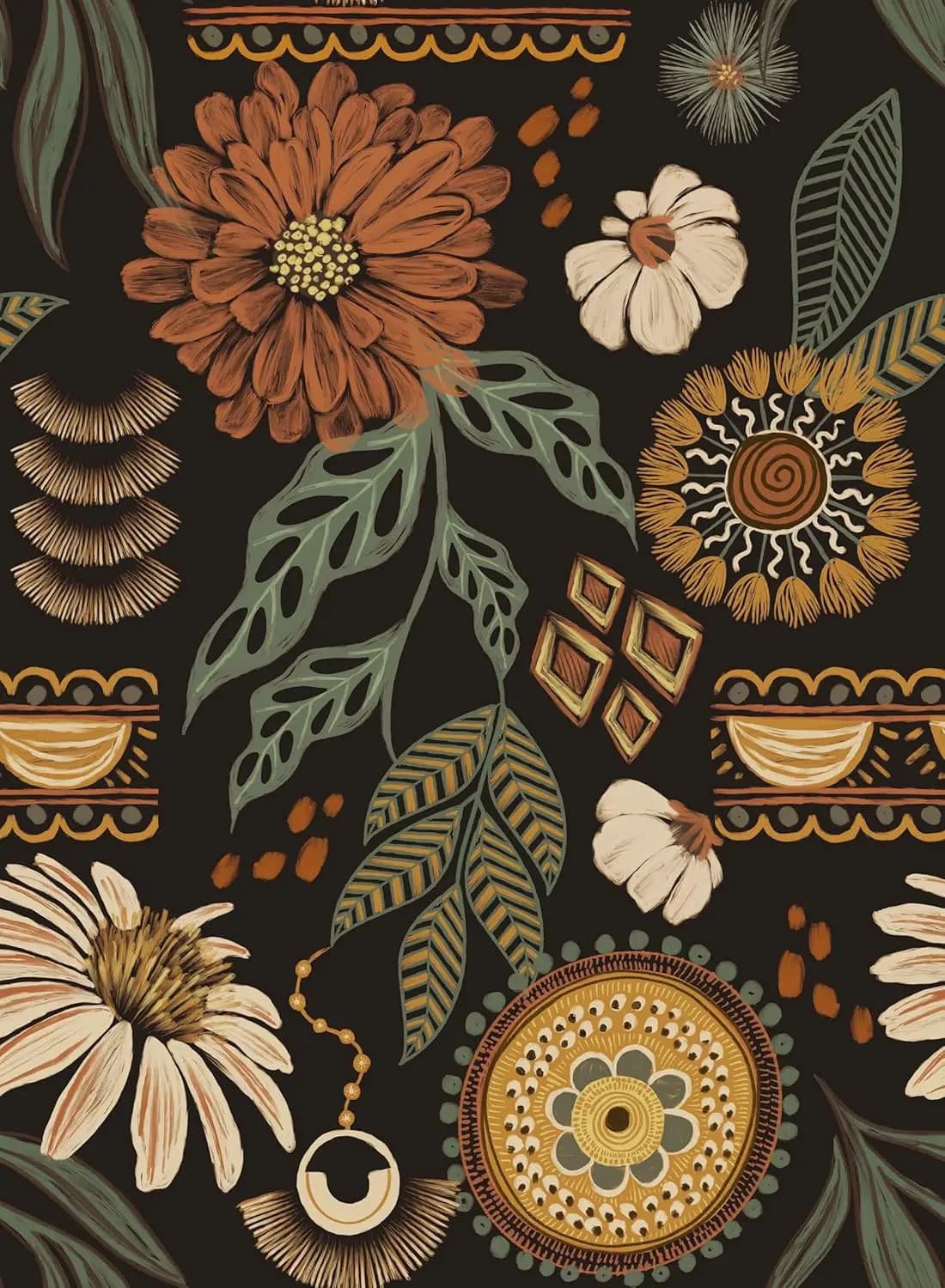 Papier peint Boho à décoller et à coller, papier de Contact amovible rétro Floral soleil fleurs bota