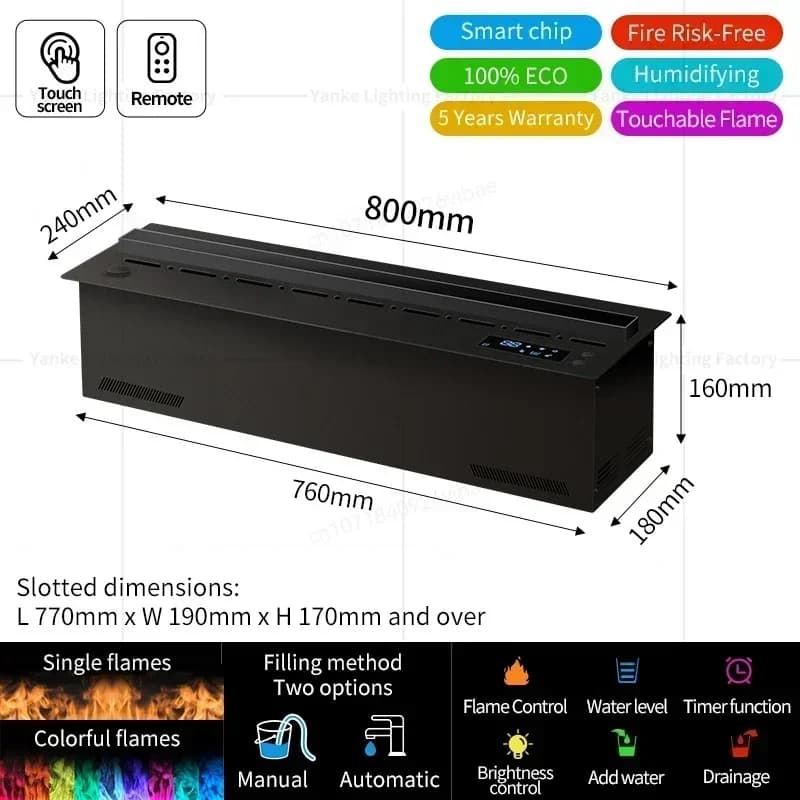Cheminée Atomisée Intelligente 3D avec LED, Flamme Colorée, 35% de Vapeur d'Eau Électrique, pour Déc