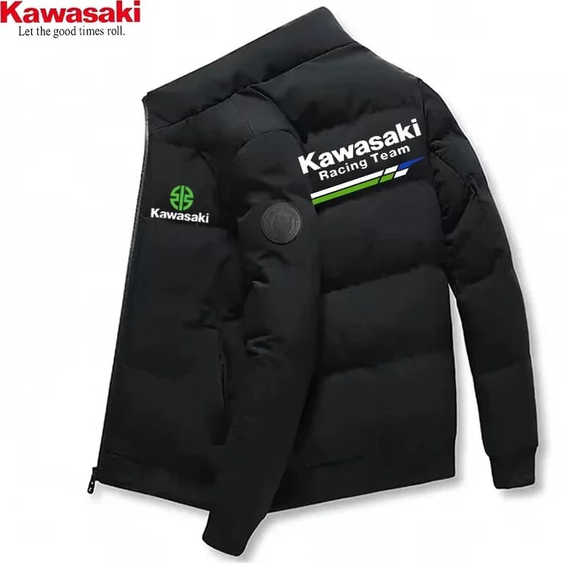 Veste épaisse à col montant avec logo Kawasaki imprimé, veste chaude en coton, veste de sport d'hive