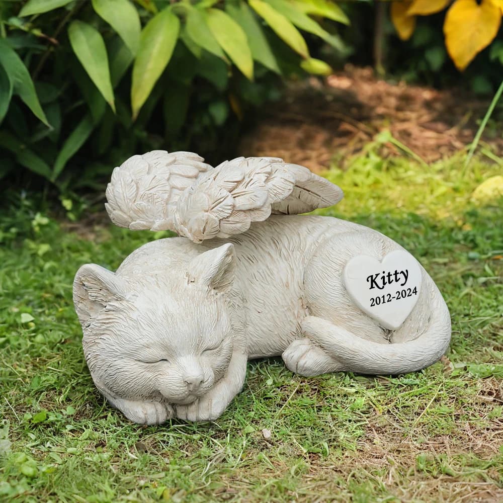 Statue de jardin personnalisée pour chat endormi, ange, animal de compagnie, commémoratif, marqueur