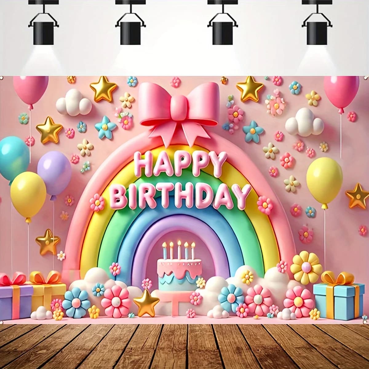 Bannière d'anniversaire en ballon arc-en-ciel, une décoration de fête vous souhaitant un joyeux anni