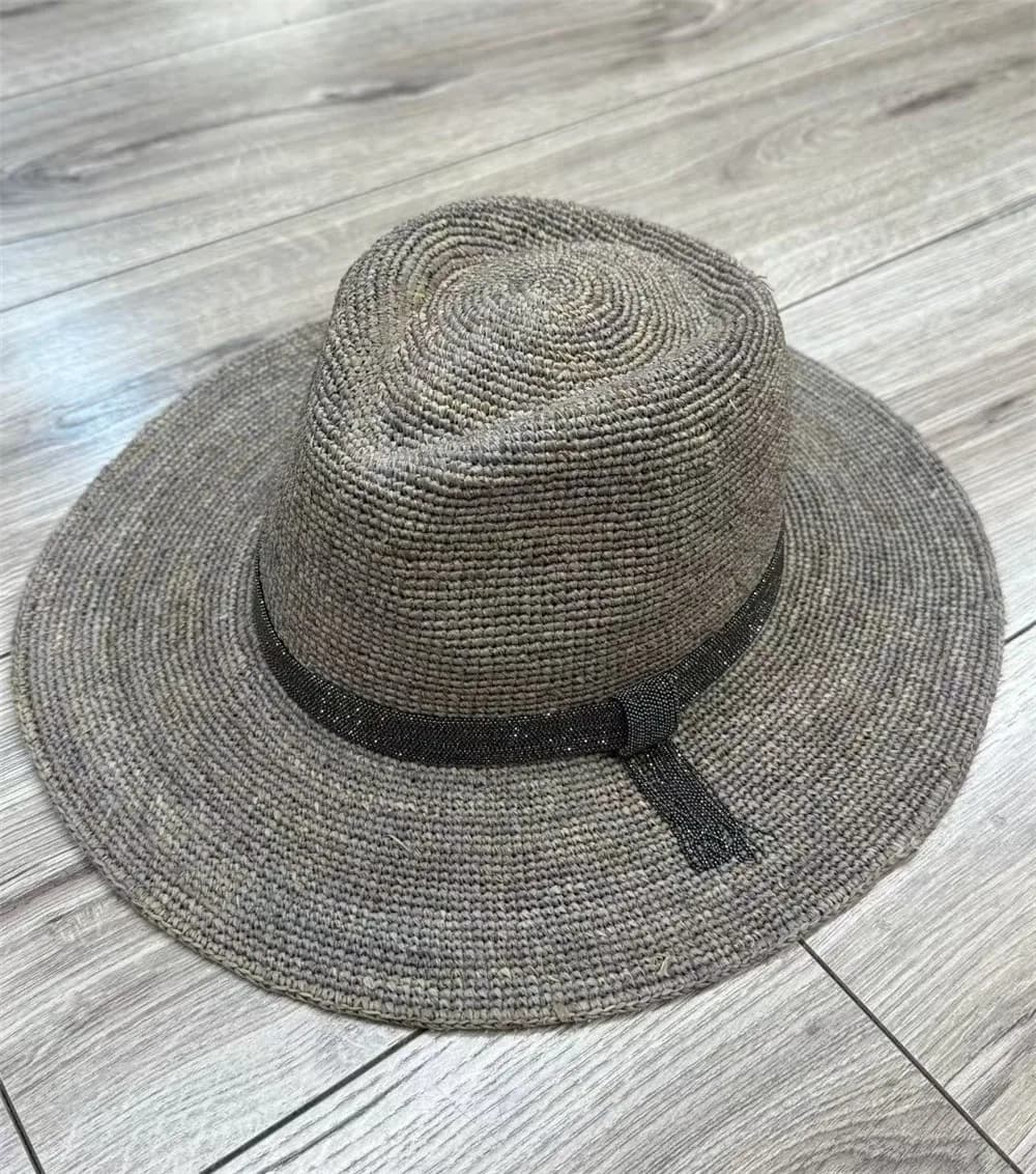 Chapeau de paille perlé brillant pour femme – Tendance et polyvalent pour les vacances à la plage