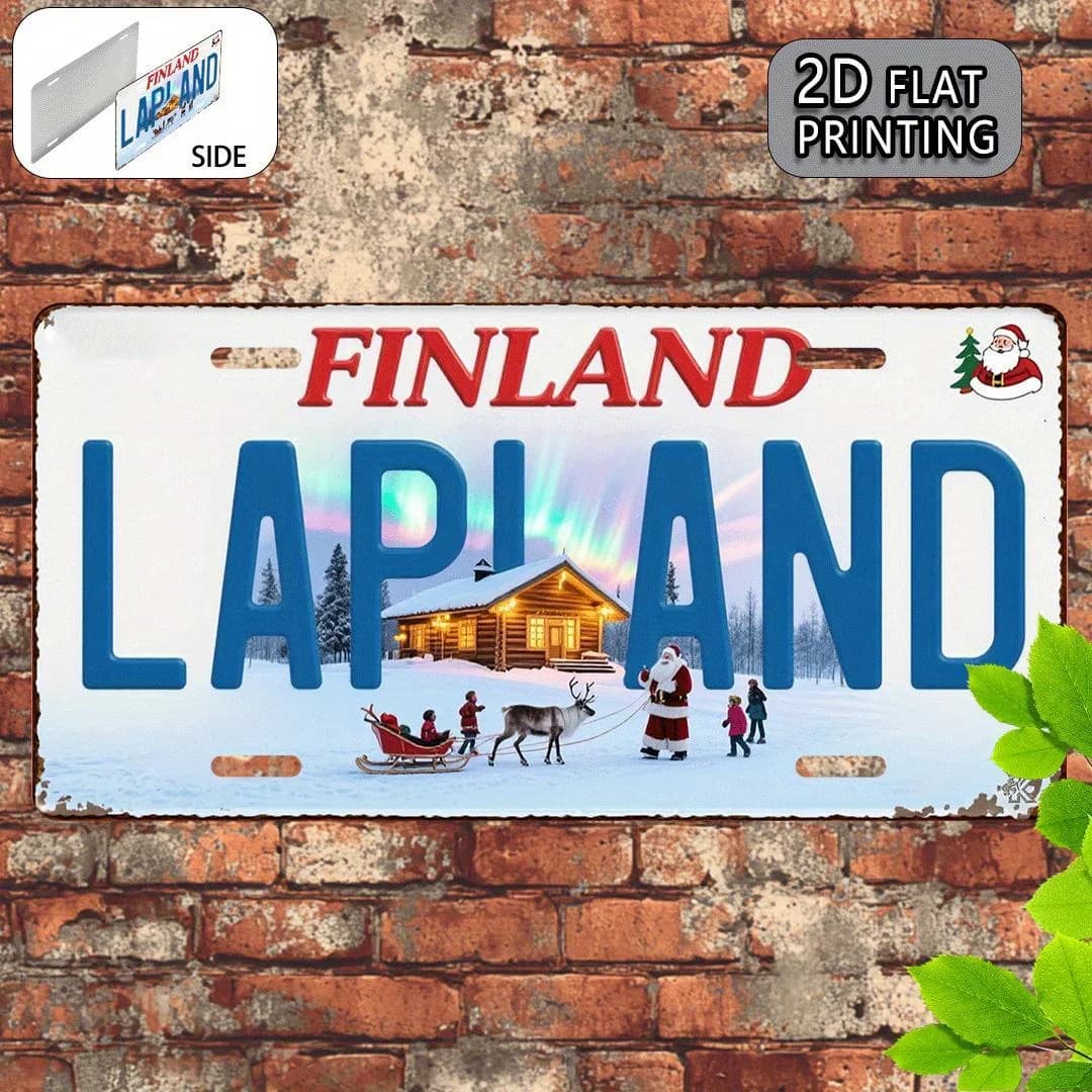 Plaque en métal vintage durable - Décoration murale Thème Noël Finlande Lapland, Art mural pour la m
