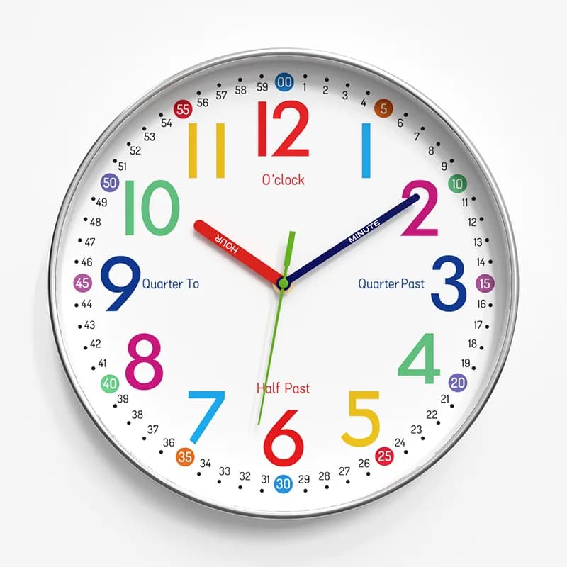 12 pouces éducation précoce horloge murale dessin animé enfants gestion du temps horloge à Quartz ma