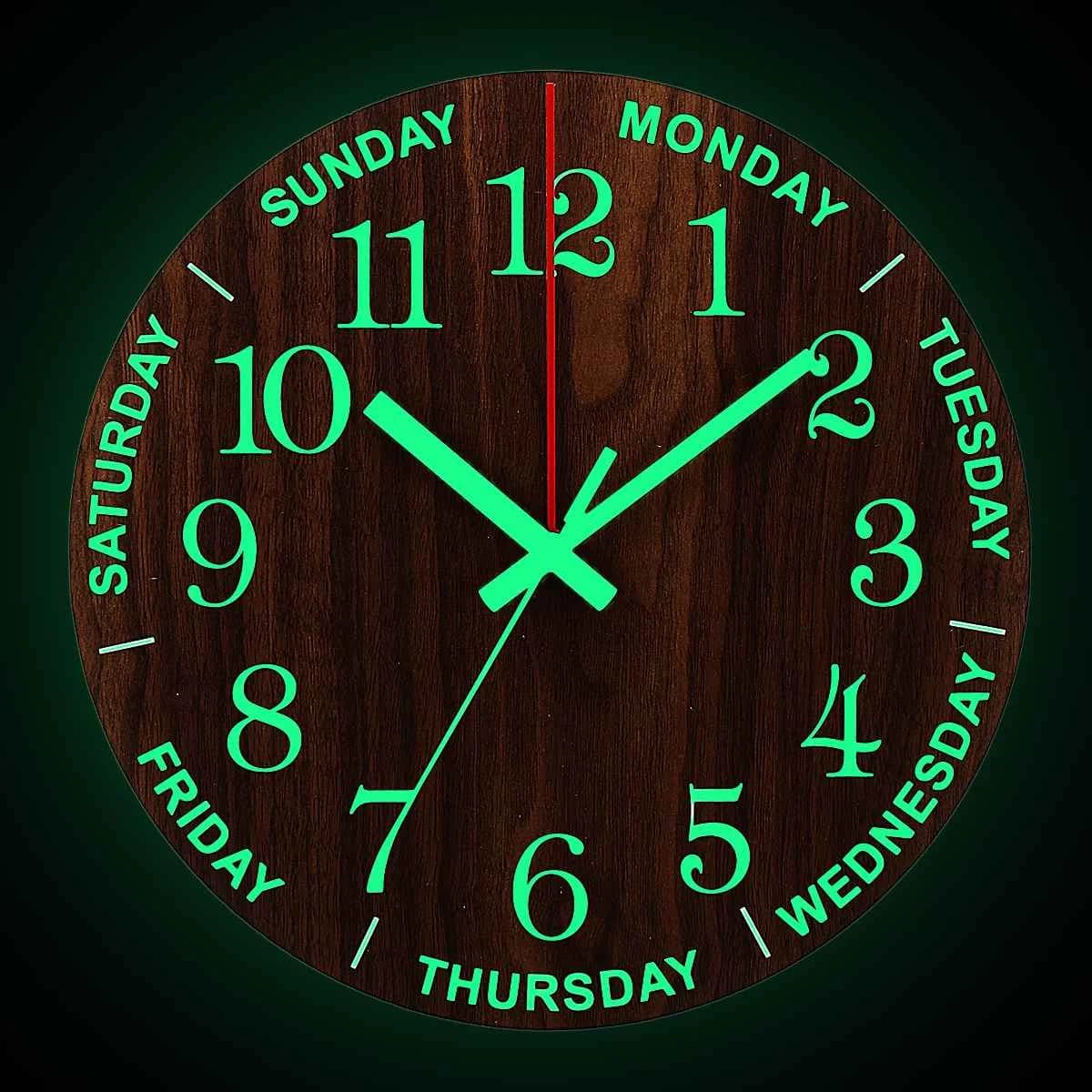 Horloge murale lumineuse en bois de 12 pouces, lumière silencieuse dans la nuit, mode nordique, horl
