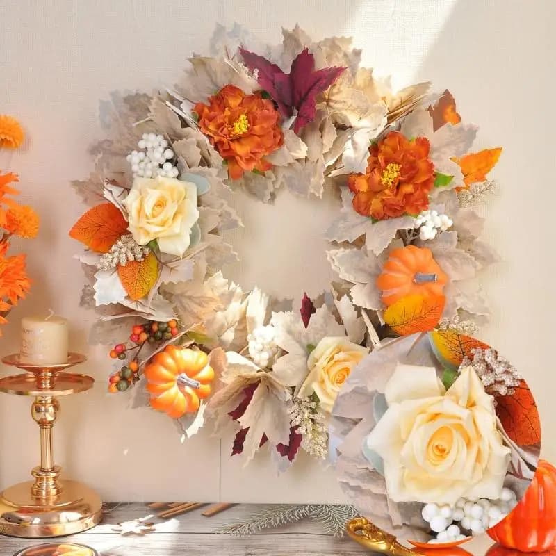 Couronne récolte d'automne avec feuille d'érable citrouille réaliste, décoration vacances pour mante