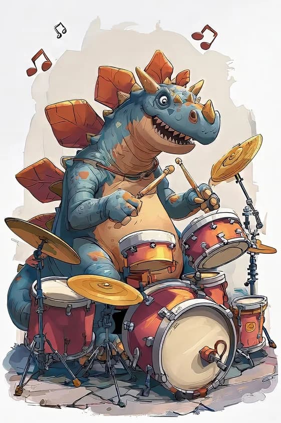 Bande de dinosaure drôle, Art mural, batterie de guitare, Piano, Dino Musical, imprimés sur toile, d