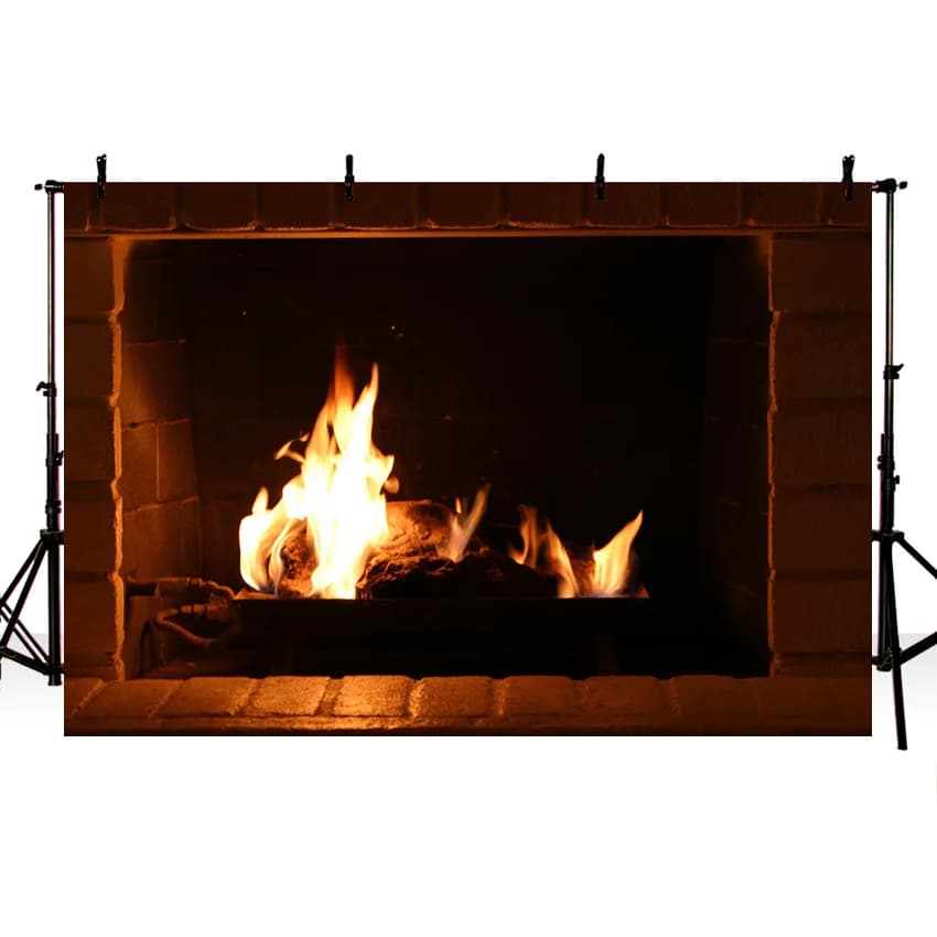 Cheminée enquêter Flamme Fond Hiver Mur De Briques, Bois De Chauffage, Toile De Fond De Noël, Décora
