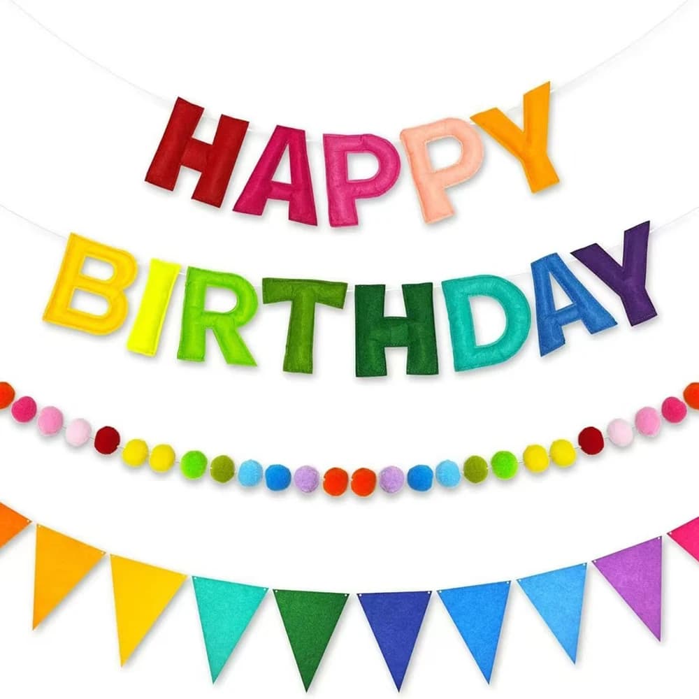 Ensemble de bannières joyeux anniversaire colorées en feutre pour fête d'anniversaire, guirlande en