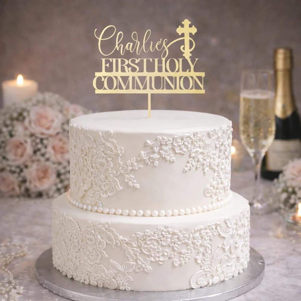 Décoration de gâteau personnalisée pour la première communion avec nom - Décoration de gâteau pour b