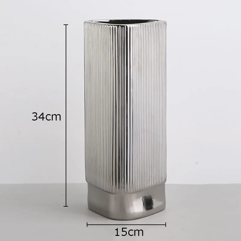 Vase en céramique à grain vertical plaqué argent, décoration de bureau, forme géométrique, vases à f
