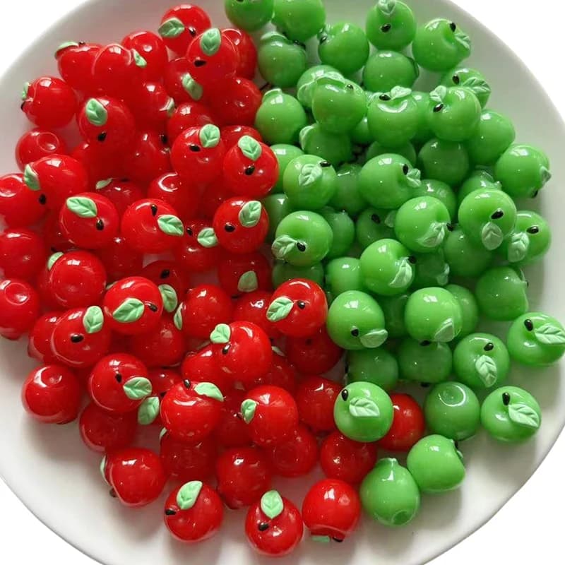 6/12 pièces Adorable Mini résine pommes vertes et rouges miniatures, breloques de fruits 3D, Cabocho
