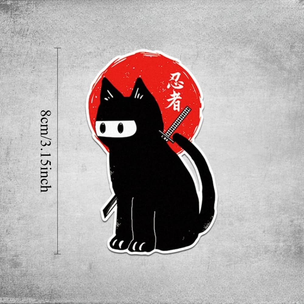 Autocollants en vinyle imperméables avec chat ninja de dessin animé et katana, pour voiture, ordinat