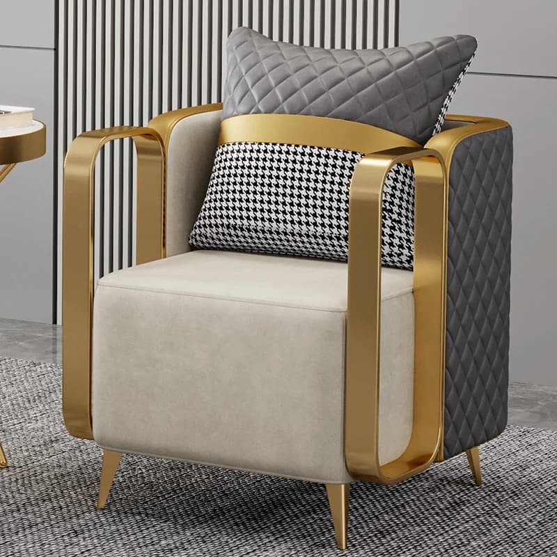 Chaise d'appoint moderne noire et grise avec rembourrage en lin pour le salon, personnalisable