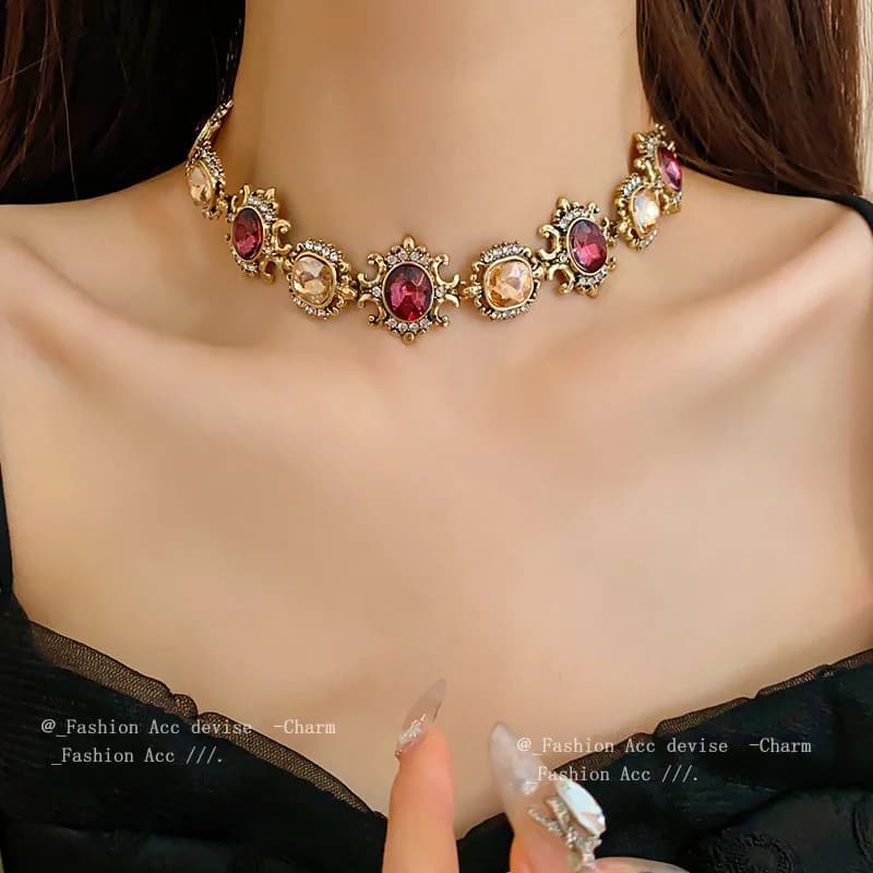 Ensemble de boucles d'oreilles et collier incrusté de diamants de Style Court rétro pour femmes, ens