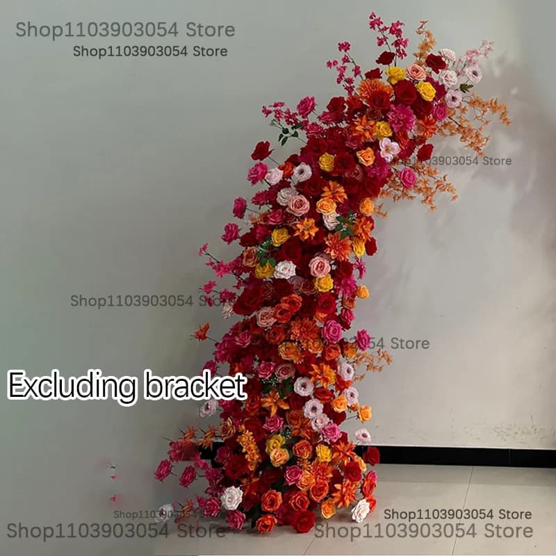Décor de mariage en plein air Rose vif orange Rose daliju Arrangement Floral corne arc support de fl