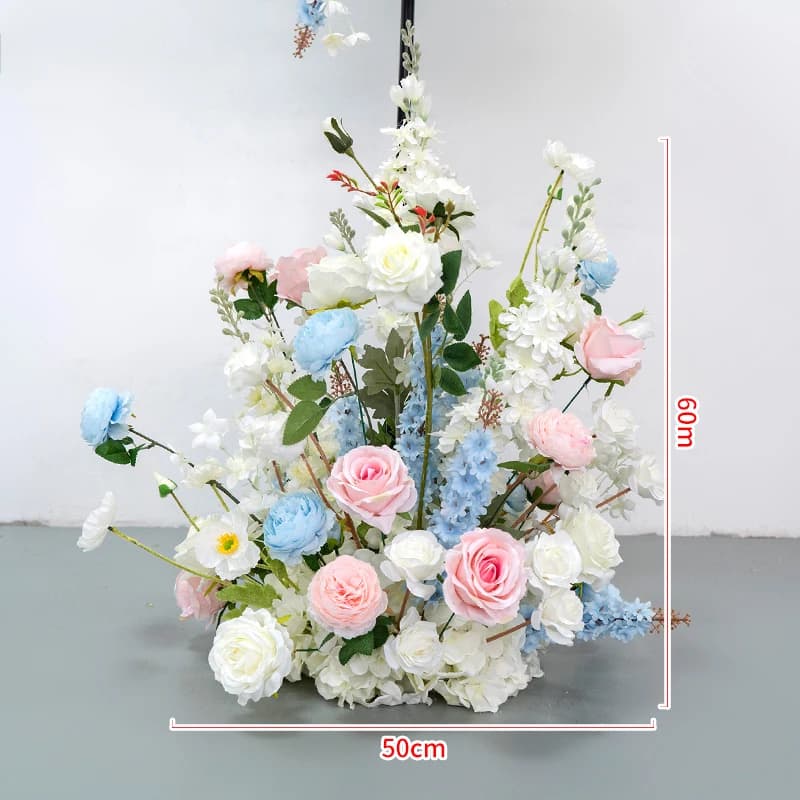 Toile de fond florale pour fenêtre de mariage, rose blanche et bleue, décor d'arc de scène, accessoi