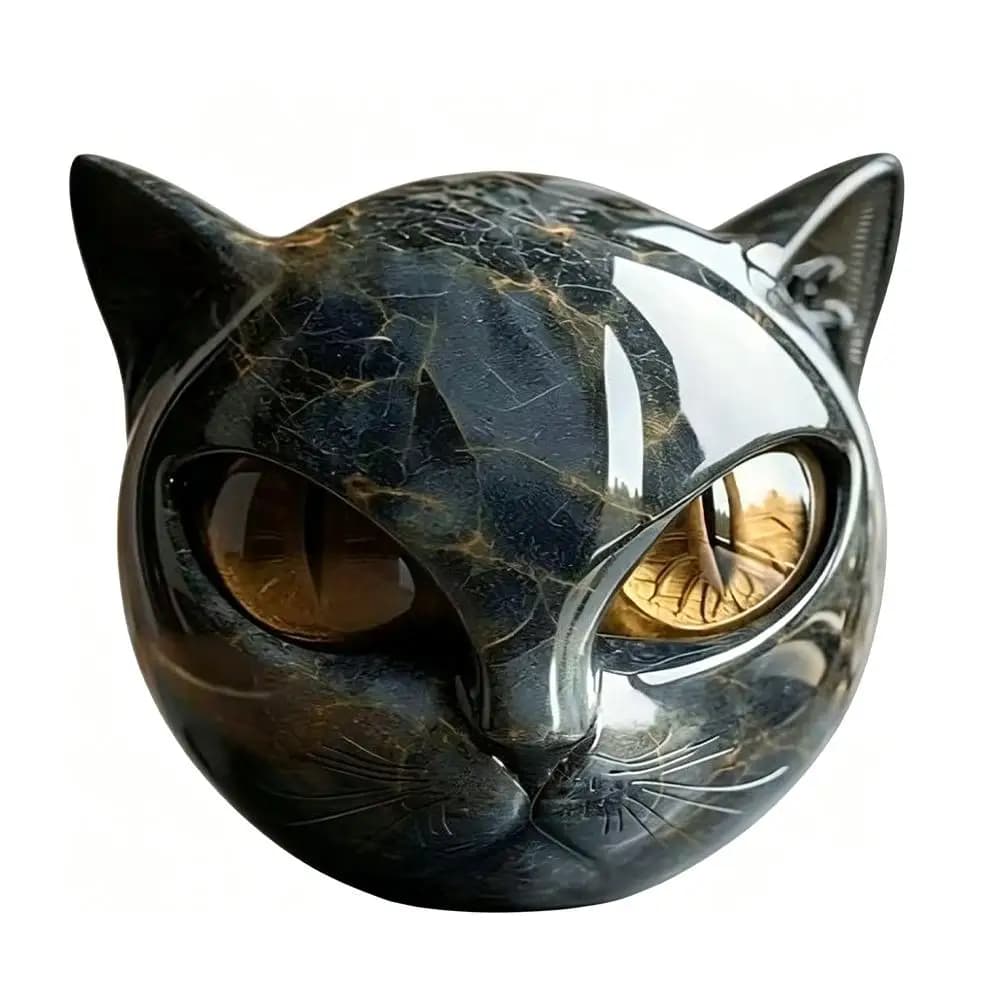 Tête de chat noir - Figurine en résine de luxe avec différentes couleurs de pupilles, statue de chat