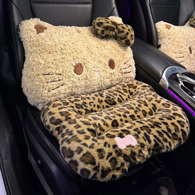 Coussin de siège de voiture une pièce en peluche, motif léopard dessin animé, avec support lombaire,