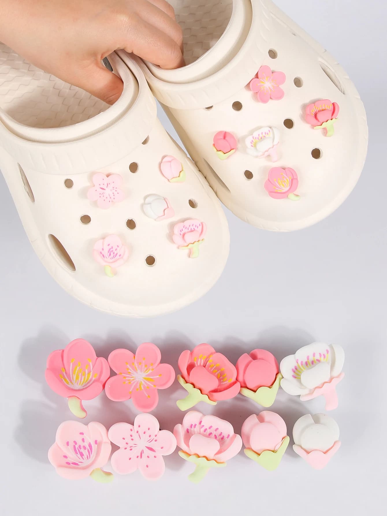 Breloques de chaussures en fleurs de cerisier romantiques, 10 pièces, pour Crocs, bricolage, chaussu