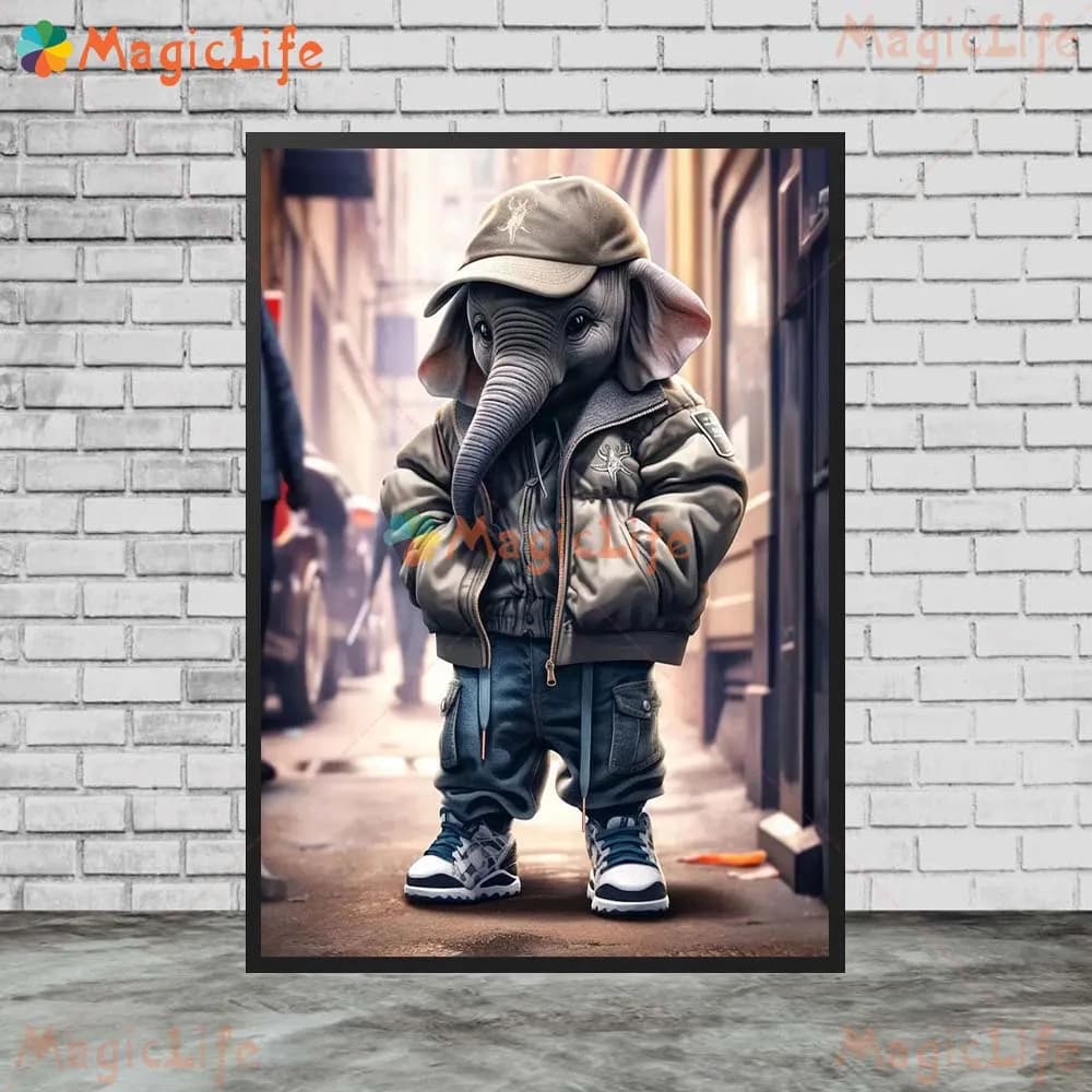 Funny Elephant Model Fashion Animals Poster Wall Pictures For Living Room Nordic Poster Wall Art Can