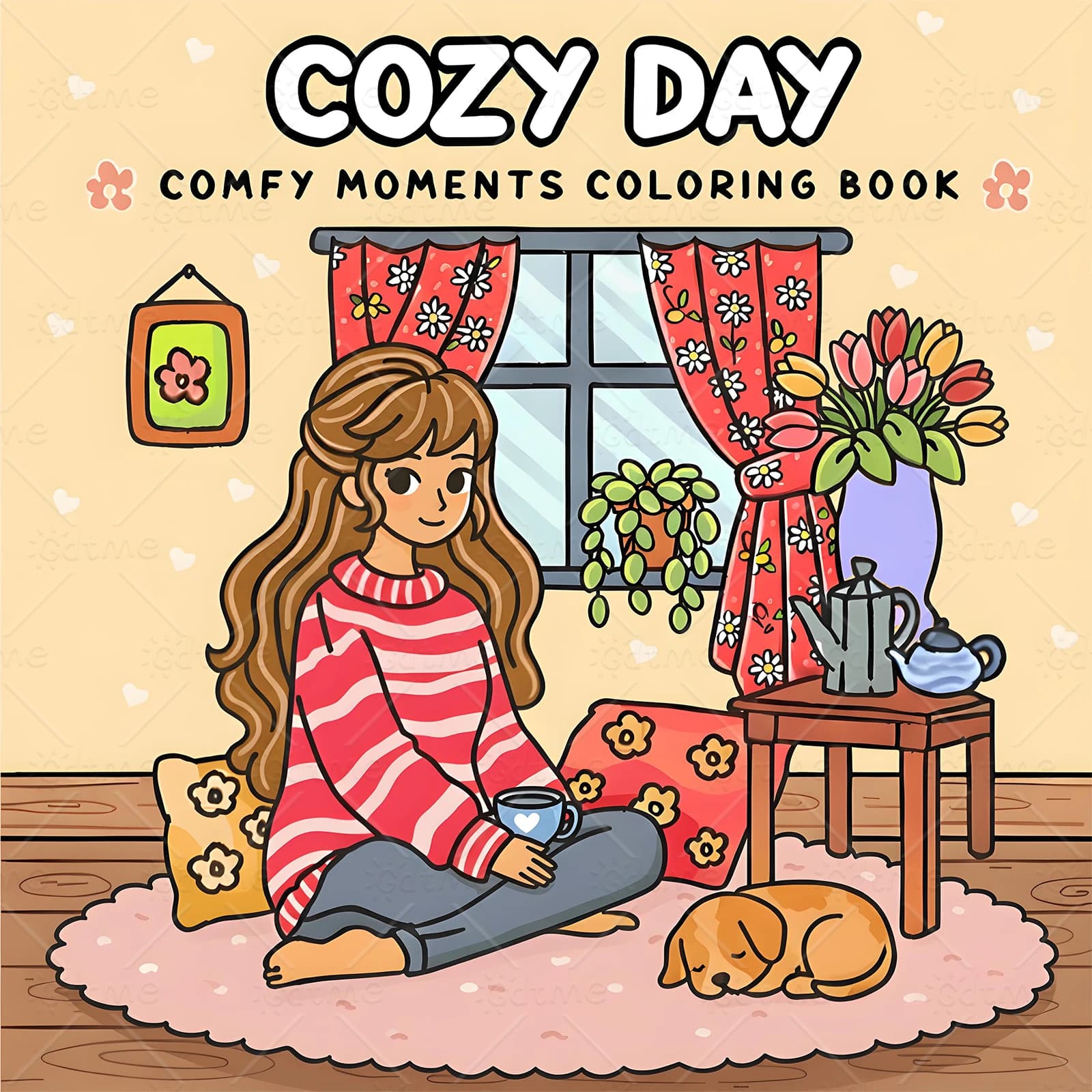 Livre de coloriage pour adultes COZY DAY COMFY MOMENT avec des motifs de dessins animés audacieux et