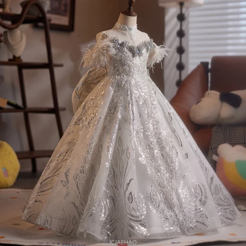 Robe longue pour enfants, Costume de princesse d'anniversaire pour filles, tenue de fête de spectacl