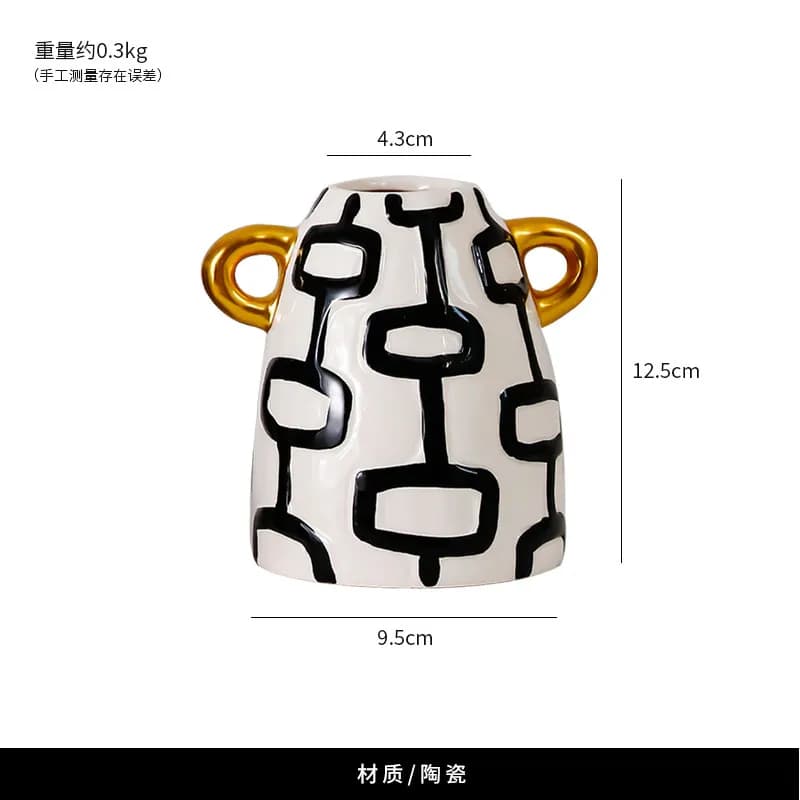 Vase abstrait rayé noir et blanc, ornement de bureau, arrangement floral pour salon, vase floral en