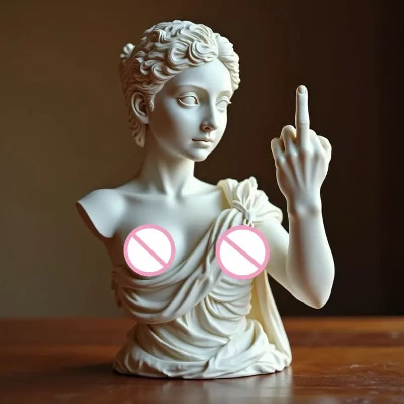 Statue en résine Déesse du Doigt d'Honneur, Buste Féminin Créatif, Figurine Amusante pour Décoration