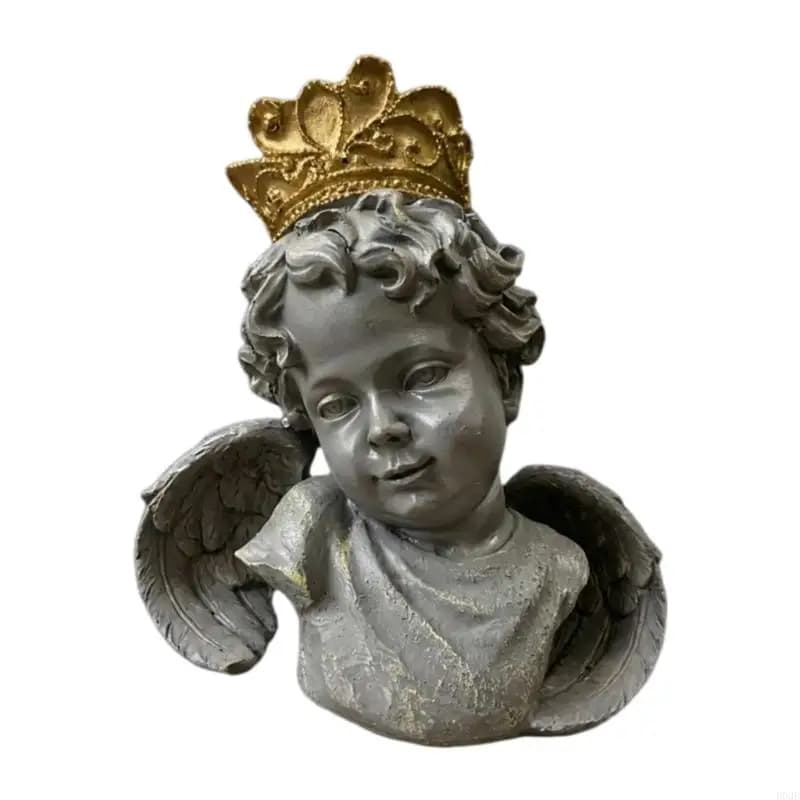 Statue tête d'ange en résine résistante aux intempéries, décoration jardin Antique couronnée d'or po
