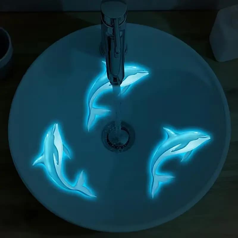 Autocollant dauphin qui brille dans le noir, autocollant lumineux auto-adhésif amovible pour évier d